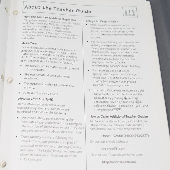 Texas Instruments TI-15 Calculator Teachers Guide Workbook English Spanish 2000 - Picture 6 of 15